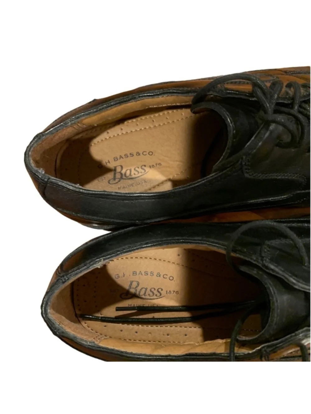 EUC G.H. Bass Mens black leather square toe shoes size 12wide